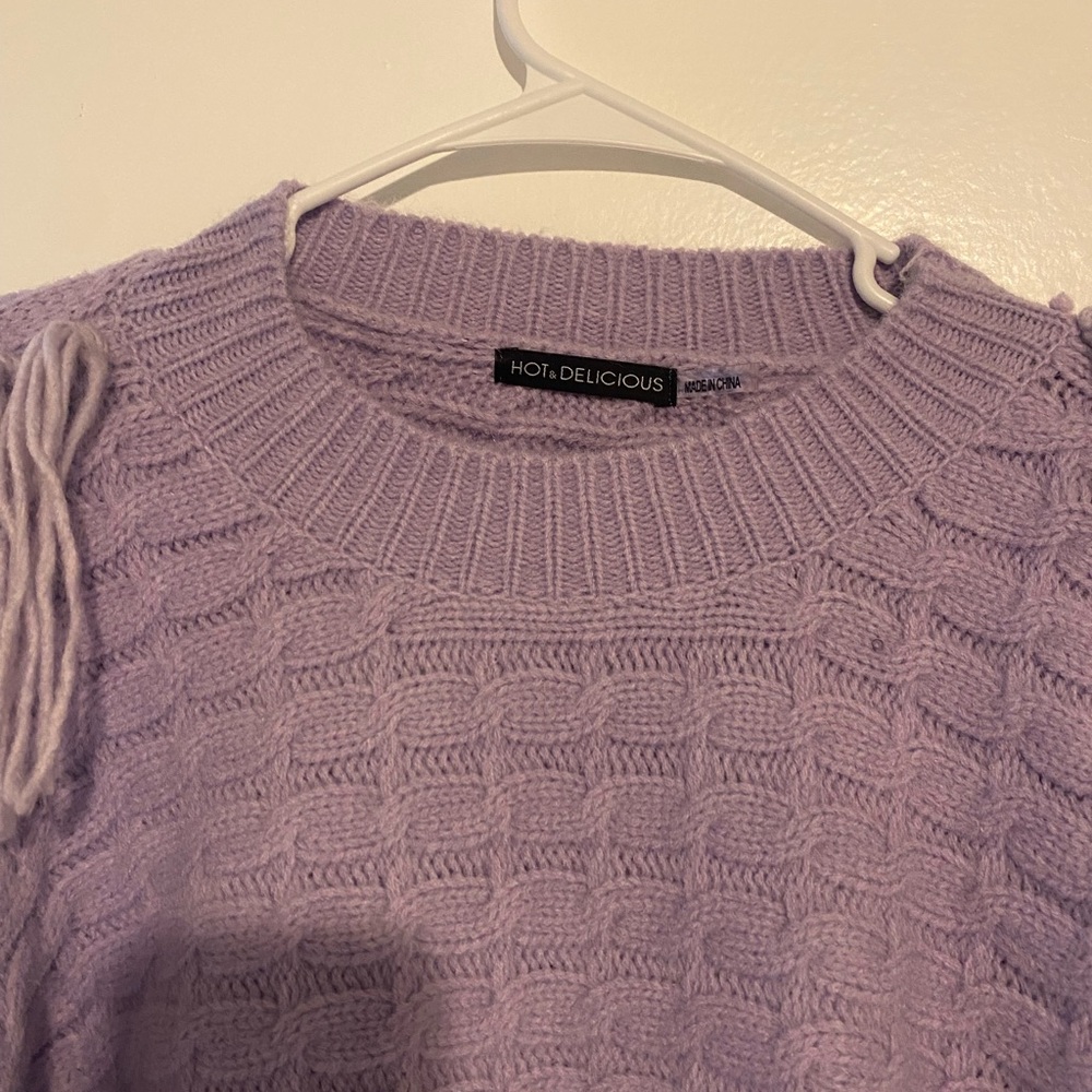 Lavender fringe cropped sweater